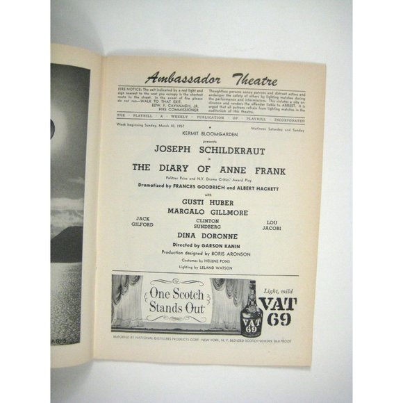 Diary Anne Frank Playbill 1957 Ambassador Theatre Joseph Schildkraut Gusti Huber - Picture 3 of 8